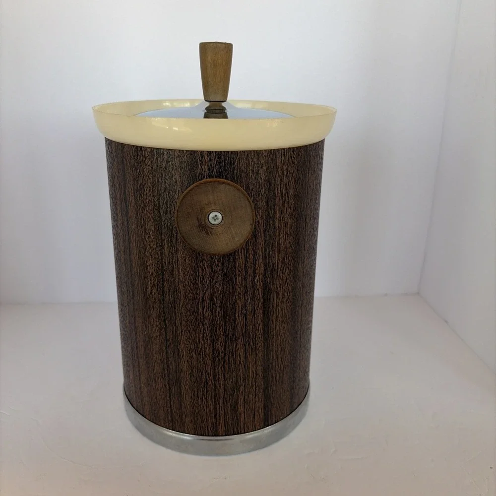 Kromex Mid Century Modern MCM‎ Wood look Chrome Ice Bucket Vintage 11 1/2